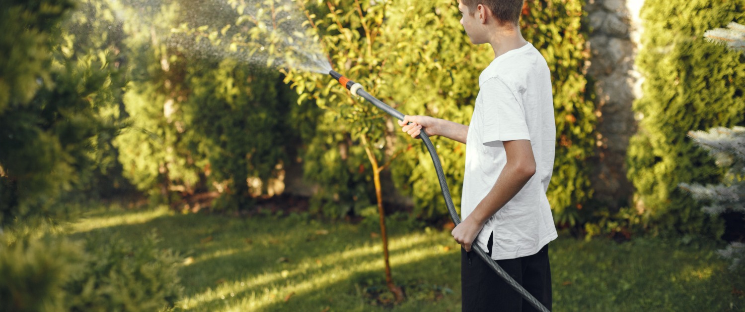 Man watering grass in the garden